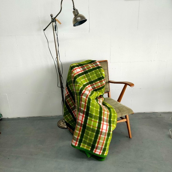 Image 1 of Grande coperta/plaid vintage Didas anni '60/'70 in Dralon (a quadri/righe verdi/rosse/bianche)