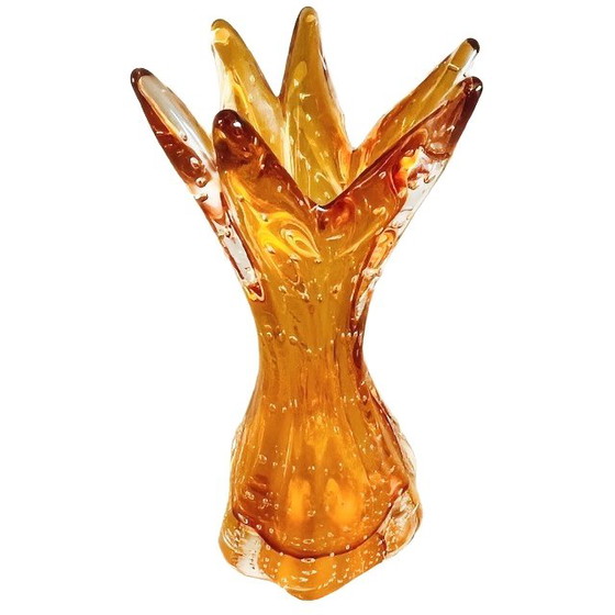 Image 1 of Vintage Bullicante Murano amber glass vase attributed to Archimede Seguso 1970s