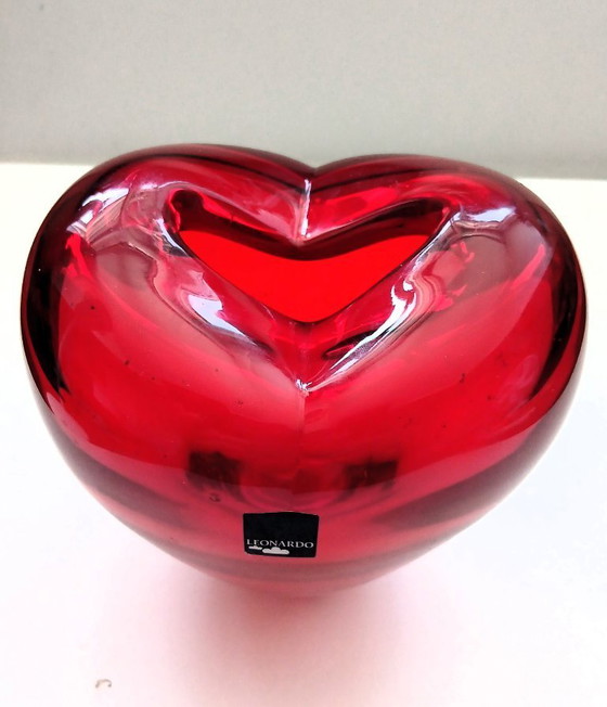 Image 1 of (W009) Leonardo Heart Vase Ruby Red Glass – 17cm – 2kg Heavy Decoration