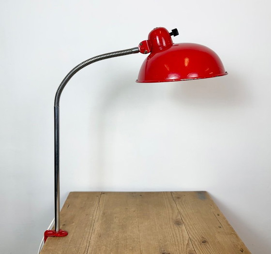 Large Red Industrial German Workshop Table Lamp From Helo Leuchten, 1950s – Chrome, Iron (photo 13 of 25)