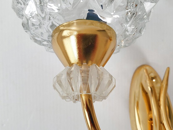 Image 1 of Vintage wandlamp uit de jaren 50 van Maison Arlus, glas, plexiglas en verguld messing, jaren 50.