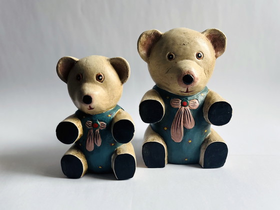 Image 1 of Duo di teddyberen houten vintage