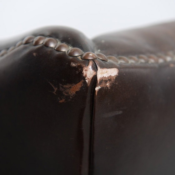 Image 1 of Late 20th Century English-Style Leather Sofa — Pearl Nail Trim & Loose Seat Cushions 