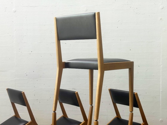 Vintage upholstered chairs made of beech wood, 1960s – Dining chairs, Leather (photo 3 of 12)