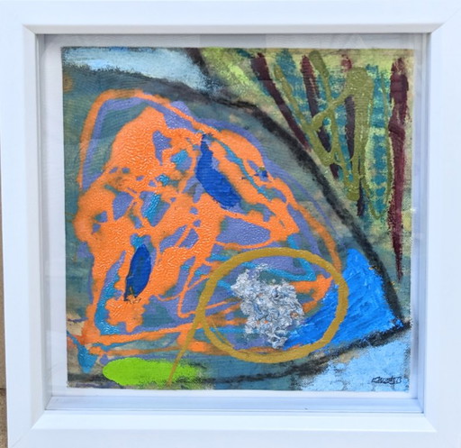 Abstract Expressionist Original Oil Canvas Square Nigel Waters Signed Art Framed