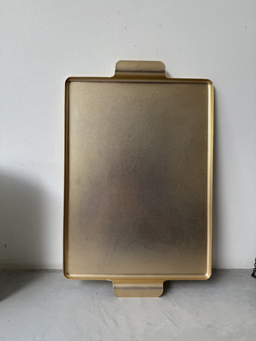 Van Nelle Tablett - goldfarbenes Metall, ca. 1950-60er Jahre