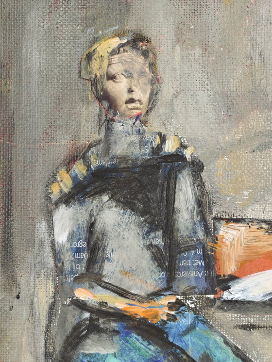 Image 1 of Helen Nieuwendijk (1946) - Donna su sgabello - Acrilico su marouflé - 33 x 27 cm