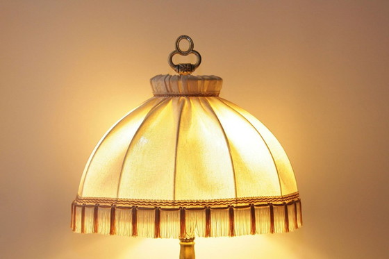 Image 1 of Tafellamp massief messing franjes 76cm jaren 1970 vintage