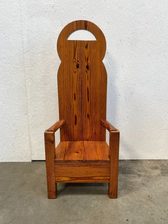 Image 1 of Vintage High Chair, Brutalist, Pine Wood 1970s