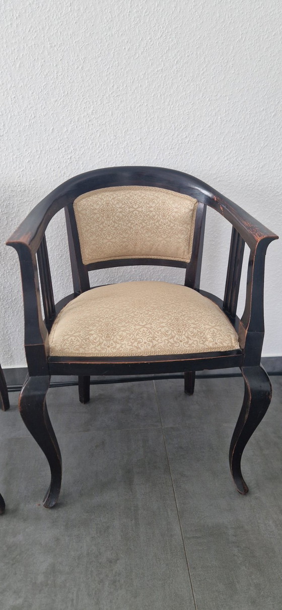 Pair of Vintage Armchairs – dark wood – professionally reupholstered – Textile (photo 7 of 7)
