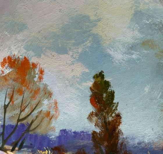 Image 1 of Original Oil Painting Autumn Forest Landscape Twilight of the autumn forest