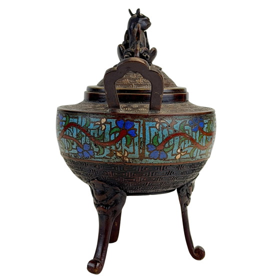 Antiguo quemador de incienso chino de trípode – Bronce y Cloisonné – Siglo XIX – Objetos decorativos, Bronze (photo 5 of 11)