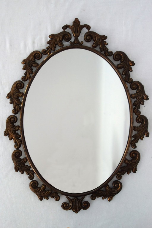 Antieke art deco messing ovale spiegel