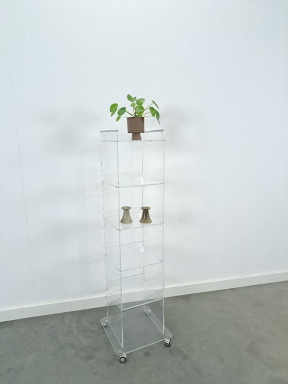 Image 1 of Plexiglass Shelving Unit Storage Cabinet on Wheels