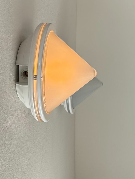 Image 1 of Pair of vintage sconces, sandblasted glass and metal, Prisma Italy 1980