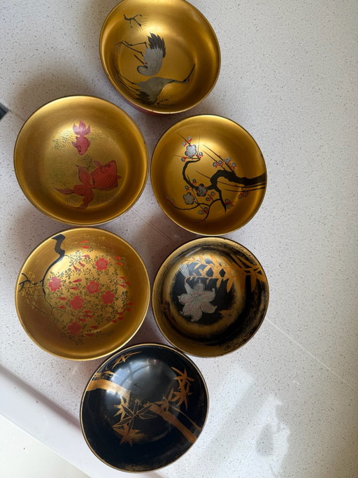 Japanese vintage lacquer bowls, set of six