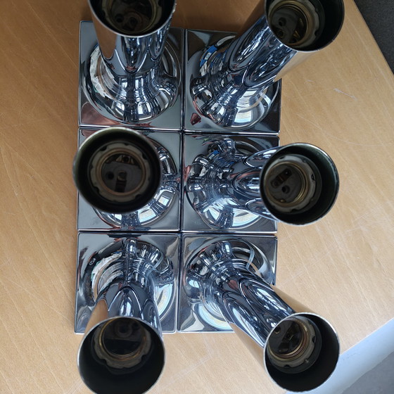 Image 1 of Set of 6 Large Staff Leuchten Chrome Wall Lamps – Space Age Design, Germany 1970s
