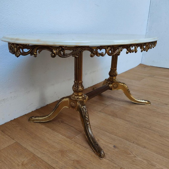 Oval Vintage Regency Coffee Table with Marble Onyx Top – Brass (photo 5 of 13)