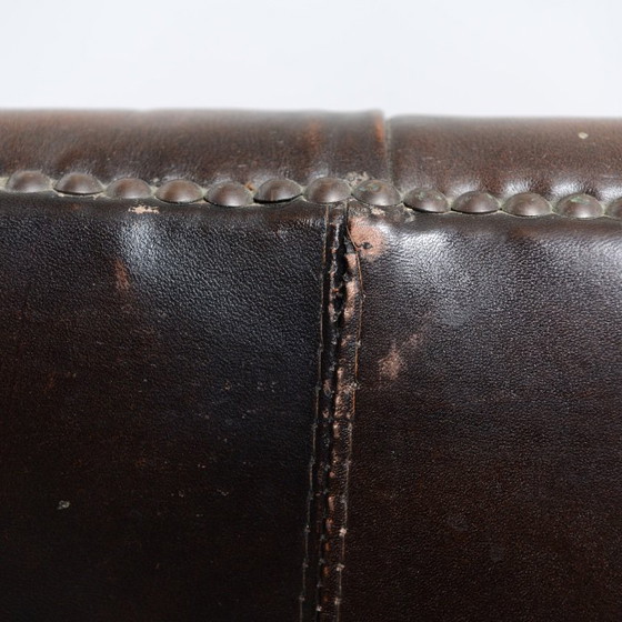 Image 1 of Late 20th Century English-Style Leather Sofa — Pearl Nail Trim & Loose Seat Cushions 