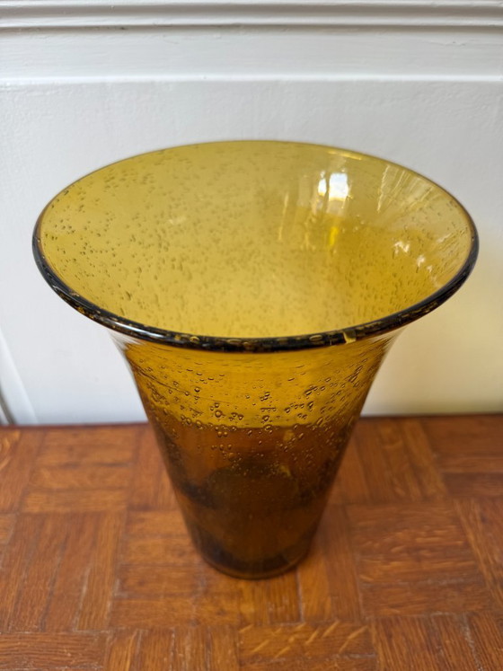 Image 1 of Biot vase in blown and bubbled amber-tinted glass