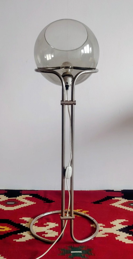 Image 1 of Modernist bauhaus glass ball floor lamp. Designer: Házi Tibor