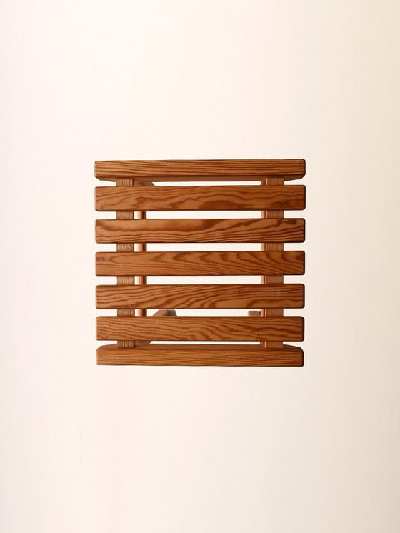 Image 1 of 1960s Scandinavian pine slatted stool