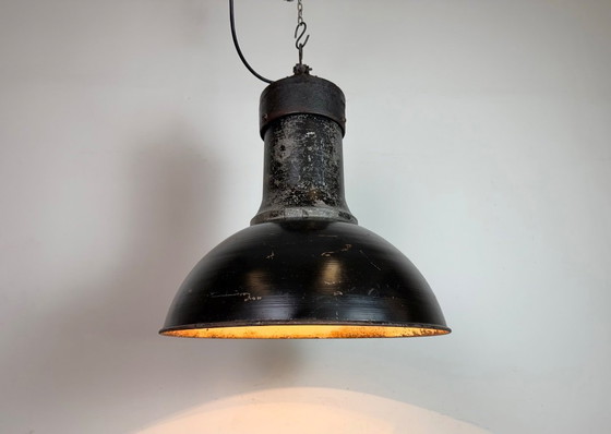 Image 1 of Large Industrial Factory Black Pendant Lamp with Cast Iron Top, 1950s