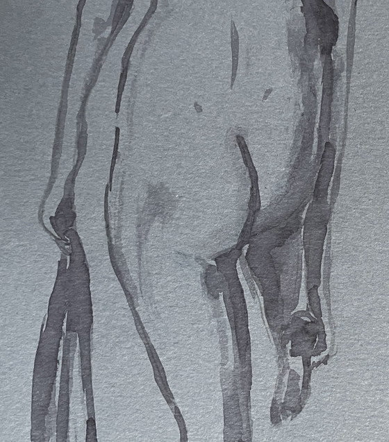 Image 1 of Ritratto femminile acquerello monocromatico su carta denim