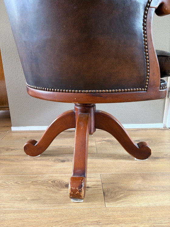 Vintage Antique Leather Chesterfield Swivel Office Chair, Swivel chairs, Metal, Brown (photo 8 of 9)
