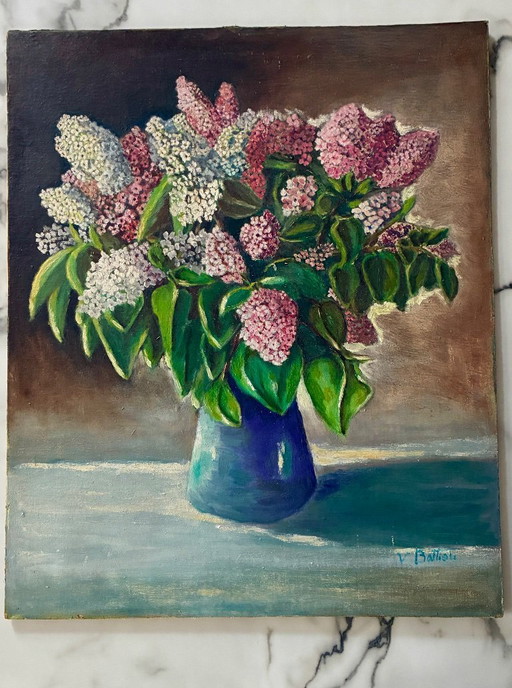 Antique painting "Bouquet of Lilacs"