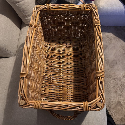 Vintage Blanket Basket with Handles