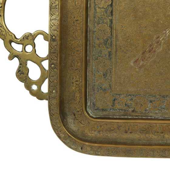 Image 1 of Vassoio orientale in ottone a forma di pavone