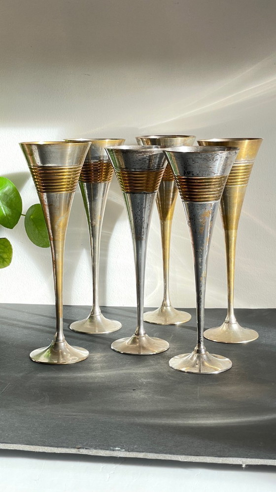 Image 1 of 6 vintage champagneglazen van verzilverd messing