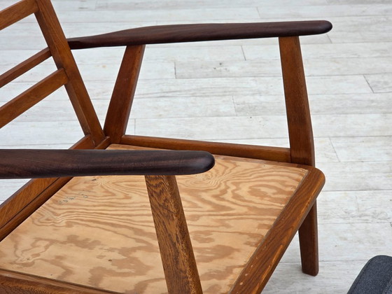 Image 1 of Años 70, pareja de sillones daneses, retapizados, muebles de lana, madera de teca y roble.