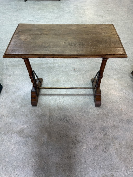 Antique solid wood console table / sidetable with wrought iron – approx. 1900