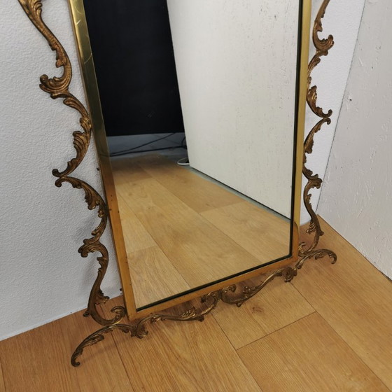 Image 1 of Vintage goudkleurige messing spiegel kuifspiegel schouwspiegel