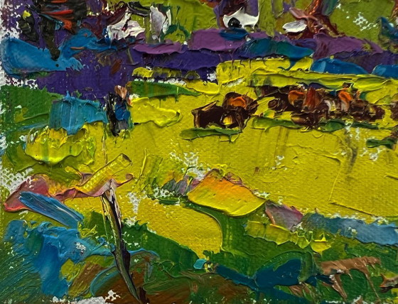 Original Oil Painting Summer Nature Landscape Meadows Near the Mountains – Paintings & Drawings, Canvas (photo 6 of 8)