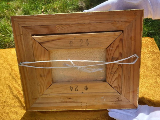 Dipinto a olio vintage, paesaggio al tramonto, cornice dorata ornata. – Stampe artistiche, Tela (photo 5 of 5)