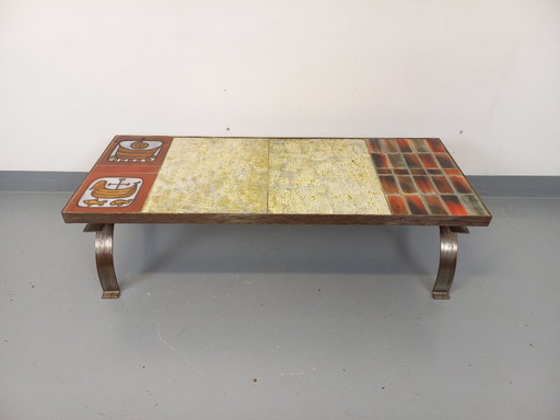 Vintage coffee table by Jean Gregorieff for Roche Bobois in ceramic and steel from the 60s and 70s