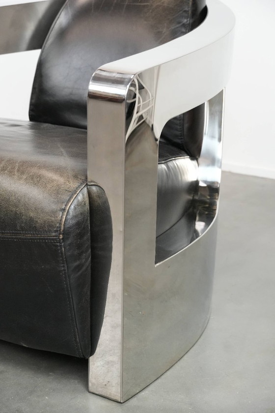 Image 1 of 2 poltrone di design Cowhide Aviator con struttura in alluminio