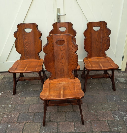 4x Brutalist oak chairs.