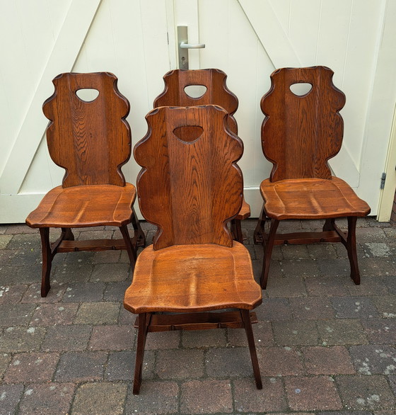 Image 1 of 4x Sedie brutaliste in rovere.