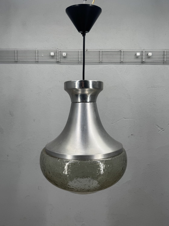 Image 1 of 1970s pendant lamp with aluminum and bubble glass