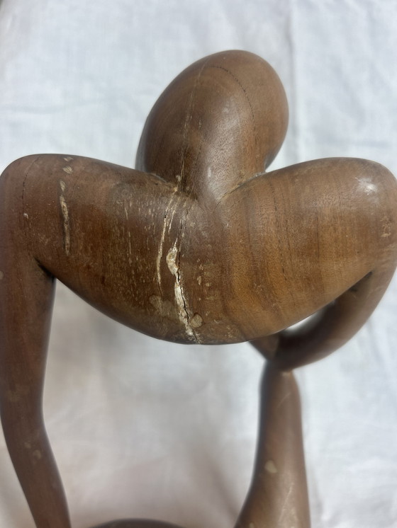 Image 1 of Houten beeld vintage années 70 70 de denker rang élégant beschadigd liever ophalen dan verzenden