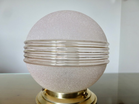 Lámpara de techo de cristal rosa esmerilado con detalles dorados, Francia, 1950. – Plafones, Glass (photo 8 of 12)