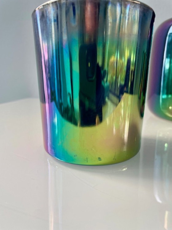 Image 1 of Conjunto de jarrón multicolor y 2 candelabros – efecto arcoíris