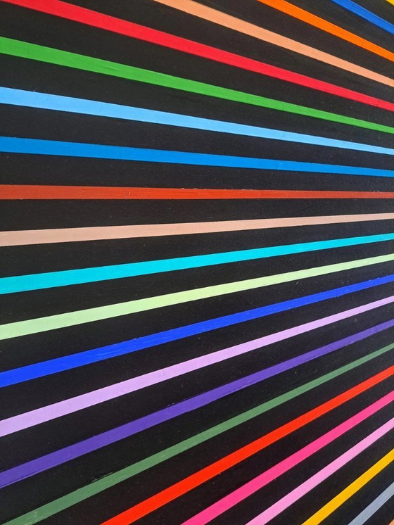 Image 1 of Colorful abstract painting "Millions de couleurs, de rayons de soleil" - Franklin van Dam (acrylic on MDF, 95x95 cm)