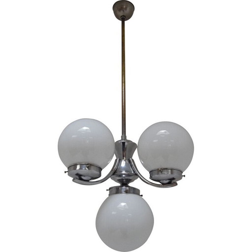 Vintage Art Deco Chromglas-Kronleuchter, Tschechoslowakei 1930