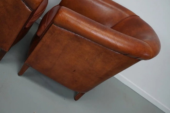 Image 1 of Vintage Nederlandse cognackleurige leren clubfauteuils, set van 2