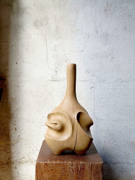 Carved Solid Oak Vase / Sculpture – vazen, Wood